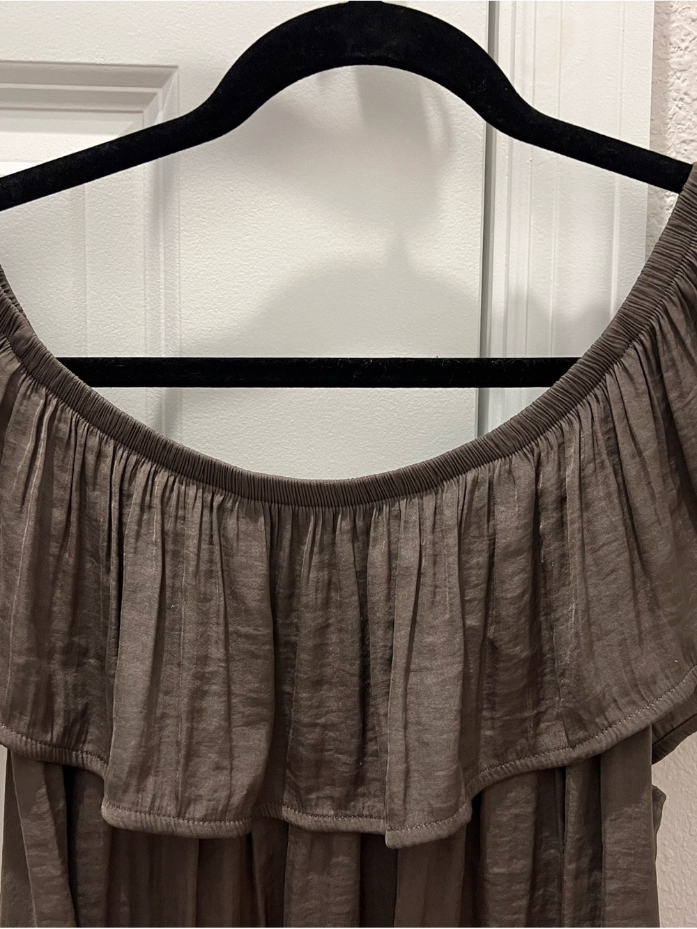 Maurices Metallic Gray Off Shoulder Ruffle Blouse Top Size Large